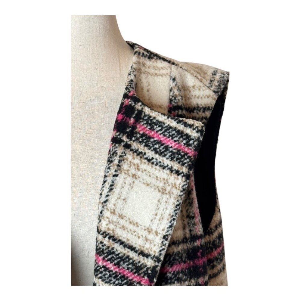 Thakoon Design Nation Vest Women Large Ivory Black Plaid Notch Lapel Open Long - Picture 6 of 13